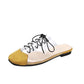 Transparent Half Slippers Women Spring and Summer Square Head Lace Slippers Fashion Flat Slippers Women