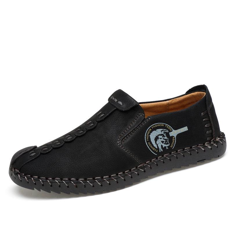 Genuine Leather Handmade Shoes Low-top Soft Bottom Peas Shoes Large Size Men's Shoes Father Shoes