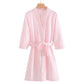 Women's Yukata Pajamas Robe Spring Autumn Loose Waffle Solid Color Bathrobe Long Sleeves Robe Sleeping Robes with Belt