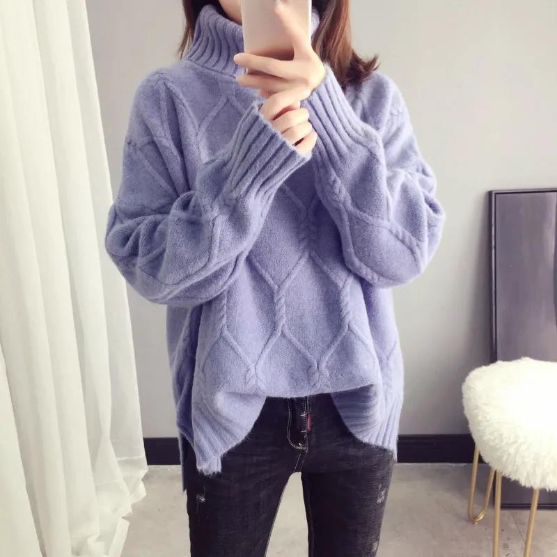 Ladies Sweater Loose and Lazy Autumn and Winter Thick Warm Knit Outer Wear Turtleneck Bottoming Shirt
