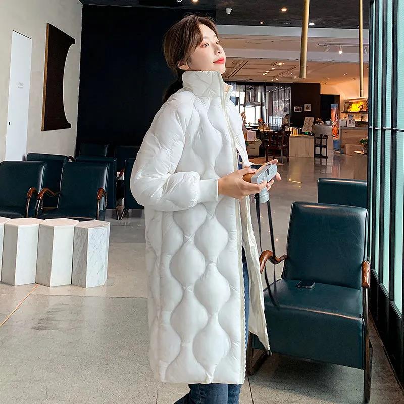 Women's Down Coat Mid-length Stand-up Collar Winter Bright Face Over-the-knee Cotton Coat