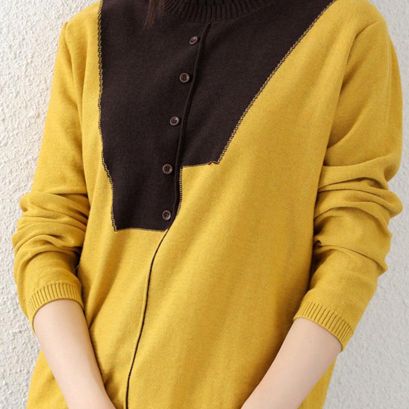 Autumn Women's Round Neck Knitted Tops Women Loose Slim Fit Color Matching Sweater Women's Long-sleeved  Design Sense