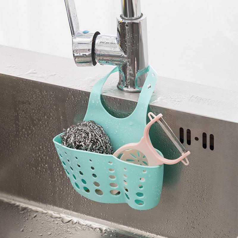 Kitchen Sink Accessories Portable Hanging Drain Basket Bag Dish Cloth Sponge Storage Shelf Sink Holder Soap Bathroom Organizer Tools Adjustable Snap