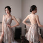 Women's Embroidered Pajamas Dresses Two-piece Summer French Style Sexy Lace Hollow Suspender Nightdress Slit Show Back Sexy Homewear