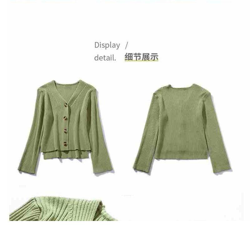 Short Knitted Jacket Spring and Autumn Korean Tops Pure Color Cardigan Youth Women's Sweater