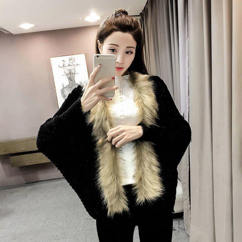 Autumn and Winter Plus Size Sweater Long Sleeve Loose Stand Collar Jacket Cardigan Bat Sleeve Youth Female Top