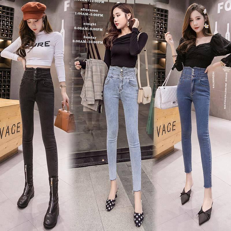 Women High Waist Skinny Jeans Slim Stretch Jeans Plus Size Pencil Denim Pants Lady