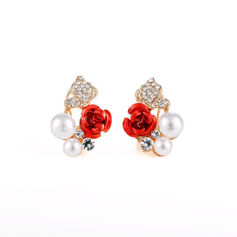 Ear Clip Temperament Exquisite Fashion Rhinestone Pearl Rose Butterfly Bride Earrings Earrings