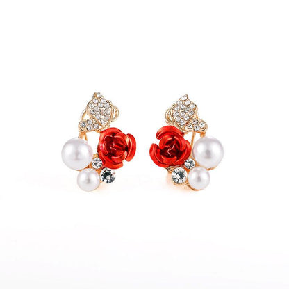 Ear Clip Temperament Exquisite Fashion Rhinestone Pearl Rose Butterfly Bride Earrings Earrings