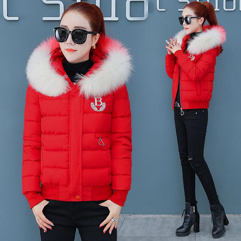 Winter Fashion Trendy Gradient Color Fur Collar Down  Women Short Small Coat Thick Padded Jacket