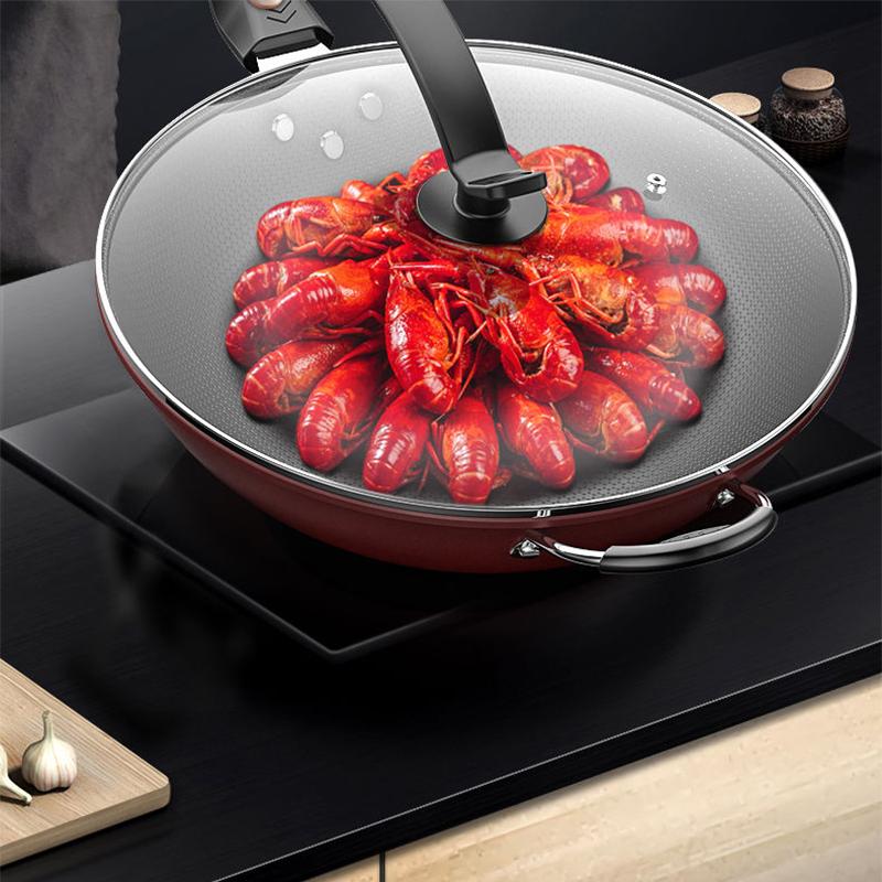 Wok Non-stick Pan Household Cooking Pan with Less Oily Smoke Iron Pan Induction Cooker Gas Universal