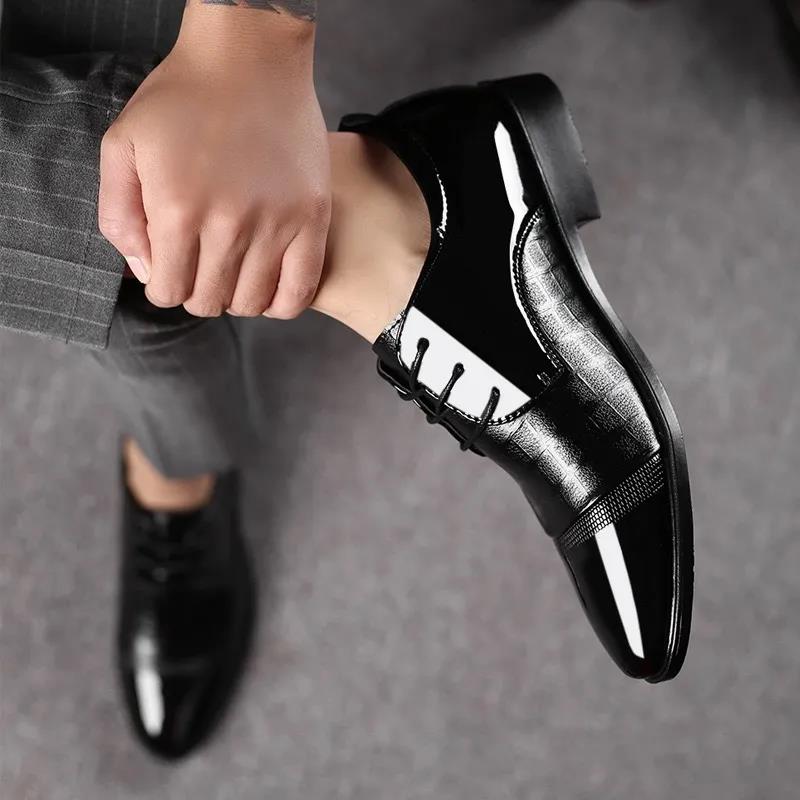 Oxford Business Men Shoes Patent Leather Lace Up Shoes Business Dress Soft Sole Breathable Spring Wedding  Shoes