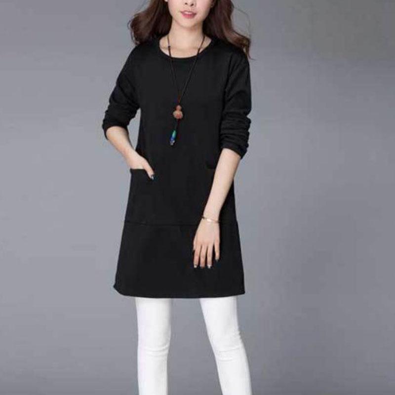Ladies Tops T-Shirt Women Blouse Autumn Causal Blouse Slim Round Collar Solid Color Long Sleeve Pullover