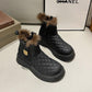 Winter Boots for Women Black White Snow Boots Leather Fur Boots Platform Chunky Shoes Plush Warm Ankle Booties