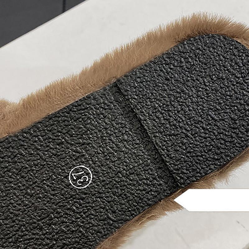 Slippers for Women Luxury Designer Leather Furry Winter Slipper Open Toe Slides Cotton Shoes Indoor Causal Ladies Slippers