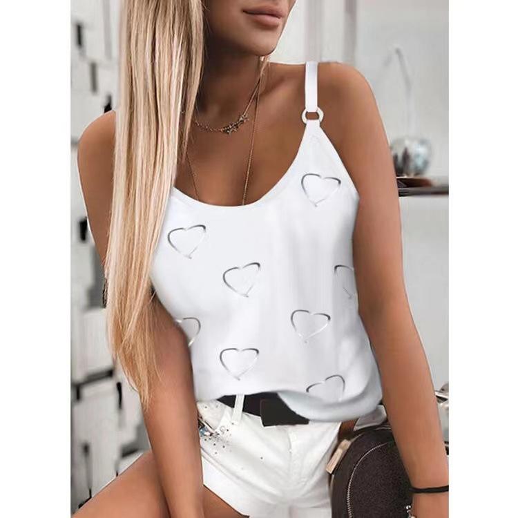 Fashion Women Summer Casual Feather Print Spaghetti Straps Sleeveless Tank Tops