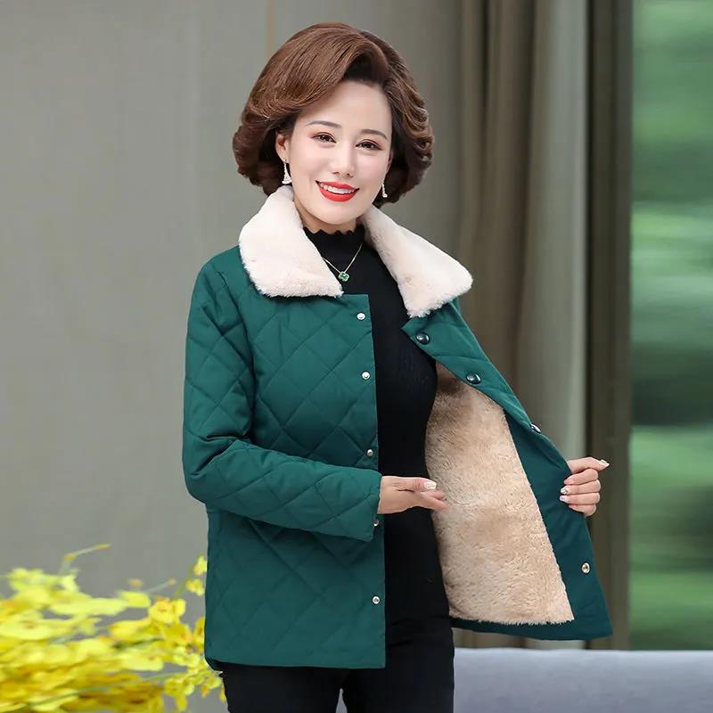 Mom Winter Plus Velvet Cotton-padded Clothes Middle-aged and Elderly Women's Clothing Lightweight Small Padded Jackets