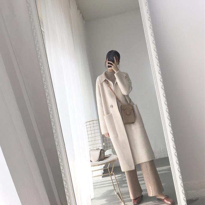 Winter Wild Mohair Warmth Thick Imitation  Mink Wool Women Loose Cardigan Mid-length Over The Knee Thick Coat Windbreaker Women Knit
