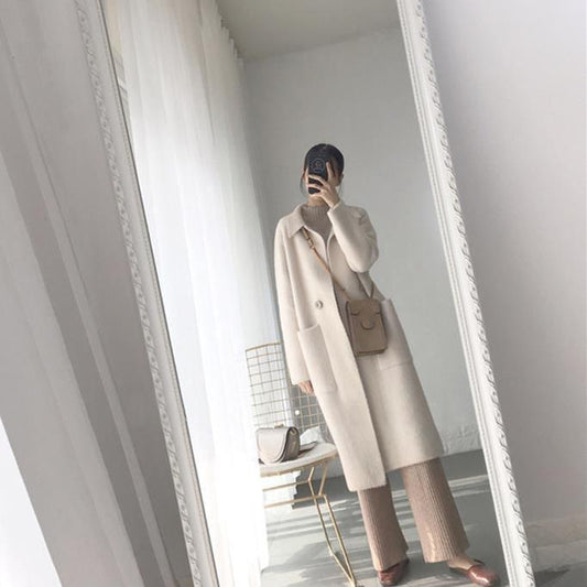 Winter Wild Mohair Warmth Thick Imitation  Mink Wool Women Loose Cardigan Mid-length Over The Knee Thick Coat Windbreaker Women Knit
