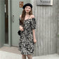 Women's Summer Korean French Slim Super Fairy Knee Shoulder Bubble Sleeve Floral Dress
