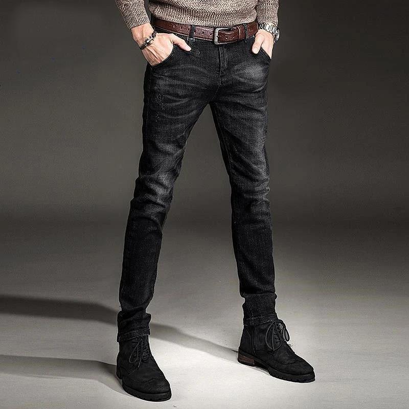 Men's Autumn and Winter Korean Style Stretch Casual Long Pants Denim Long Trousers Men's Bussiness Casual Solid Black Jeans Male Outdoor Slim Pants