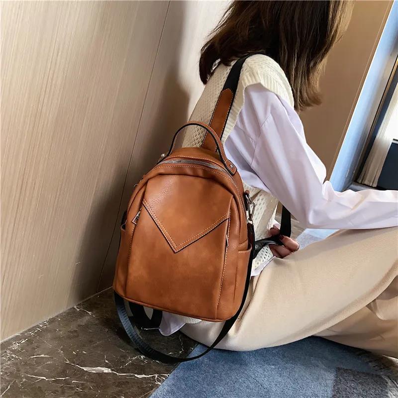 Women's Backpack Soft PU Leather Casual Multilayer Large Capacity College High Quality Shopping Travel School Satchel