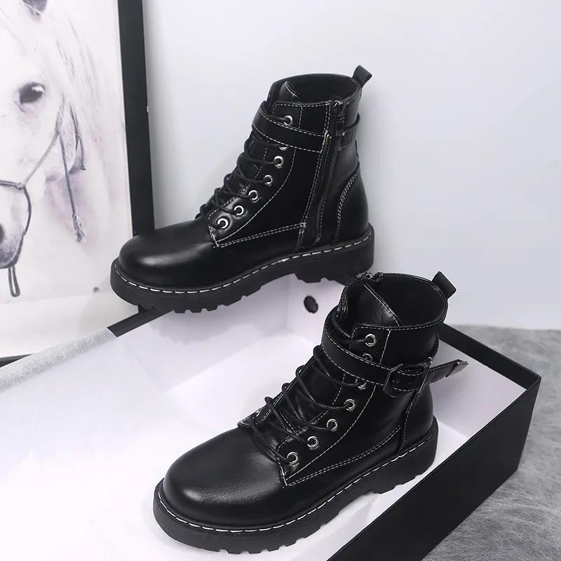 Cool Women's British Style Martin Boots Plush Fleece Boots Winter All-match Flat Motorcycle Boots