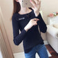 Autumn Winter Women's Boat Neck  Sweater Korean Style All-mach Striped Sweater Slim Long-sleeve Bottoming Top