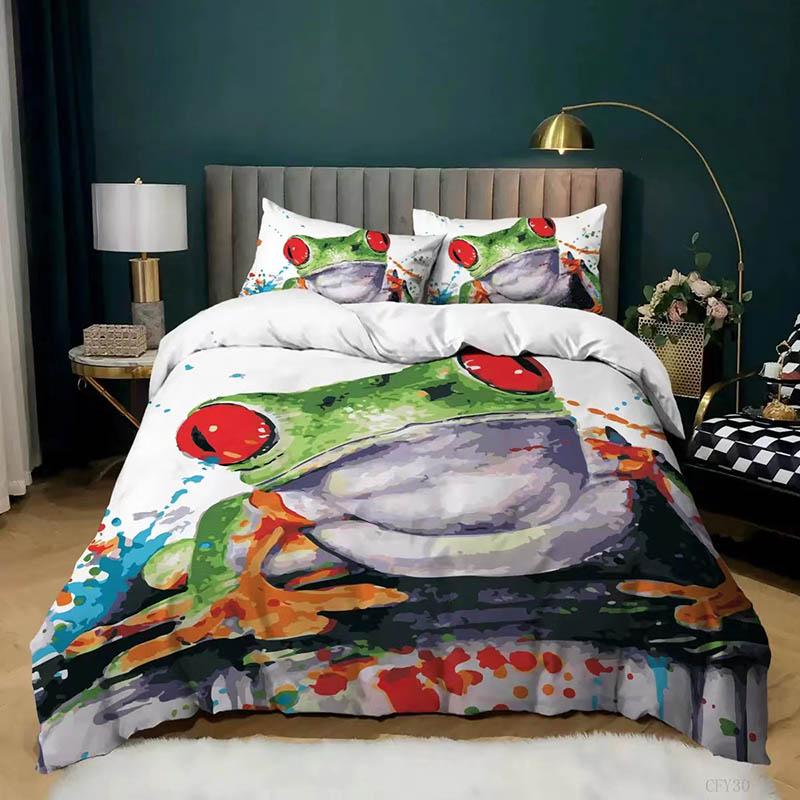 Funny Frog 3D Digital Printing Is Set of Pillow Socket Three-piece Bedding Suit