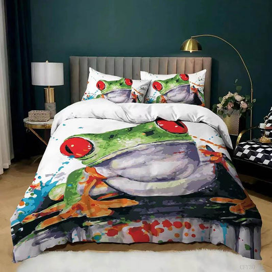 Funny Frog 3D Digital Printing Is Set of Pillow Socket Three-piece Bedding Suit