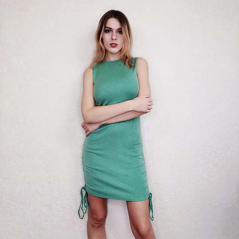 Women's Summer Sexy Dress Slim Vest Dress Sleeveless Drawstring Pleated Tight-fitting Hip Dress