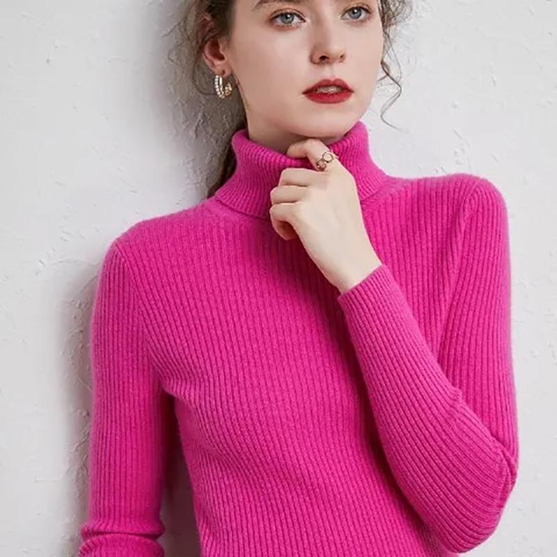 Turtleneck Pullover Sweaters Women Autumn Winter Casual Plus Size Knitted Jumper Solid Basic High Neck Tops
