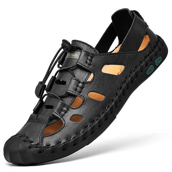 Men's Genuine Cowhide Leather Toe Sandals Outdoor Casual Sandals Beach Shoes Hole Sandals Roman Shoes Waterproof Sport Sandals