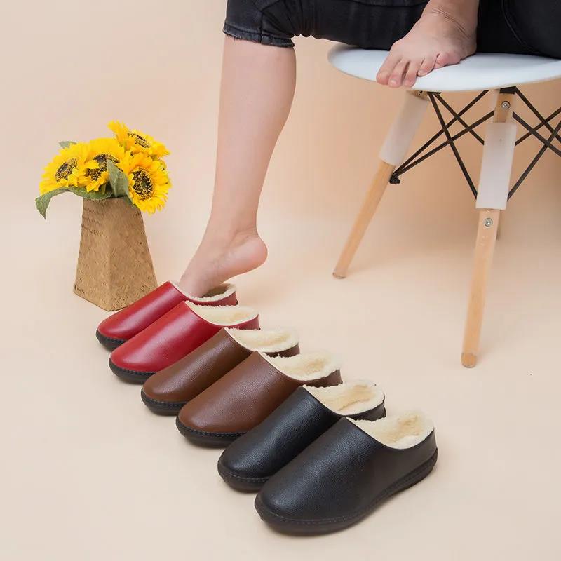 Warm Two-wear Waterproof and Oil-repellent Cotton Shoes Slippers Thick-soled Winter Leather Cotton Shoes