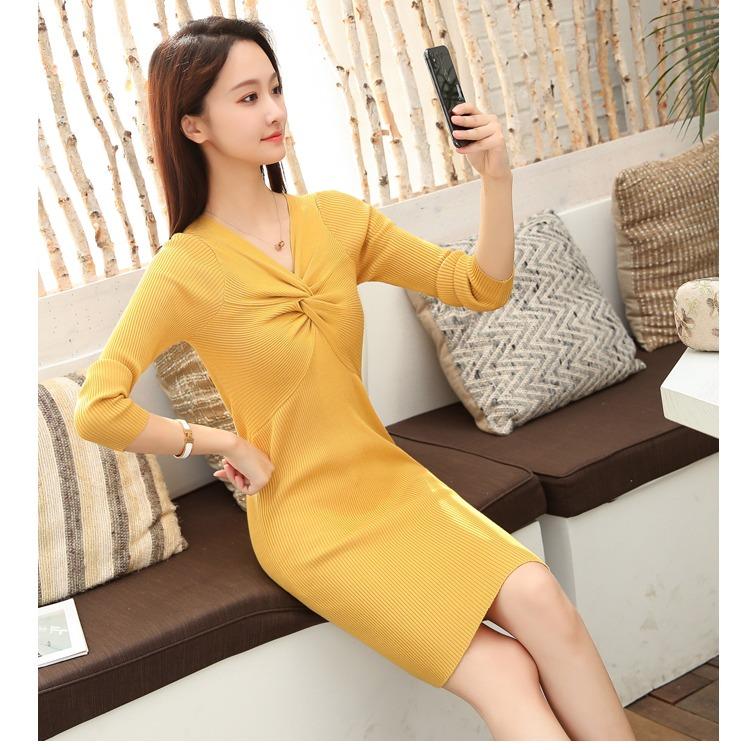 Knitted Bottoming Dress Female Mid-length Chest Wrap Sexy Slim Sweater Skirt Package