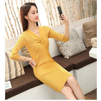 Knitted Bottoming Dress Female Mid-length Chest Wrap Sexy Slim Sweater Skirt Package