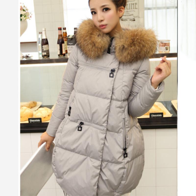 Women's Solid Color Embroidered Down Jacket Mid-length Korean Style Loose Thick Coat Warm Cotton Coat Large Fur Collar Winter Quilted Jacket