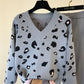 2pcs/set Women Knit Leopard Pullover Sweater+Pants 2 piece Sets ladies Jumpers Trousers 2 PCS Outfits
