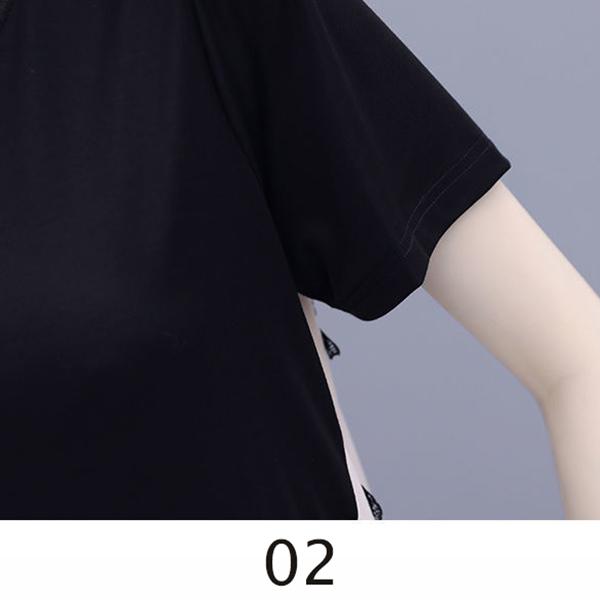 Women Size M-XXXL Summer Printing Knee-length Dress Short  Sleeve Chiffon Lace Mesh A-line Skirt