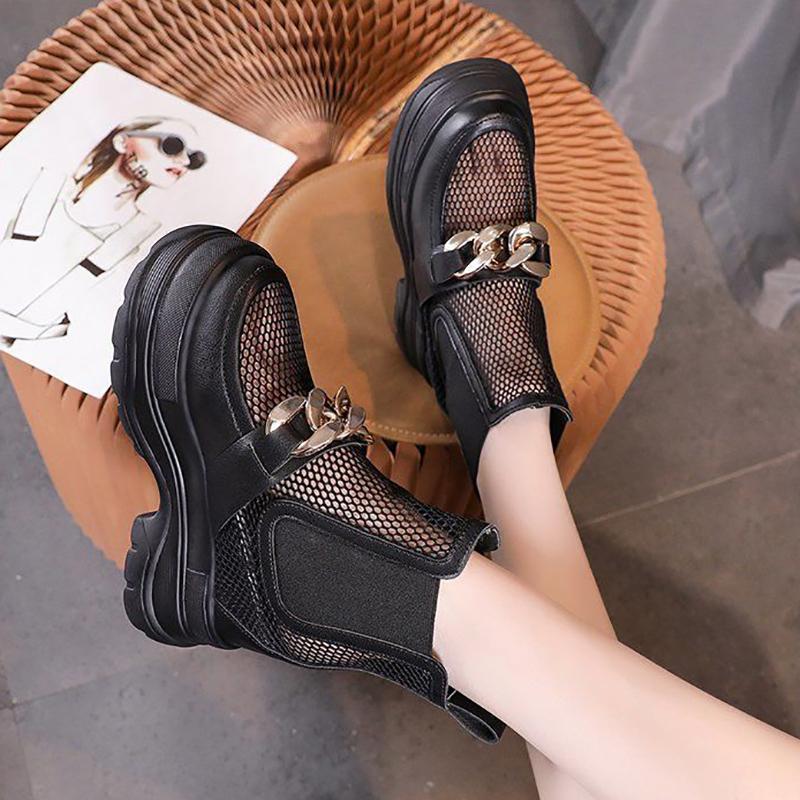Women's Net Gauze Cool Short Martin Boots Within 10cm Summer Breathable Net Red Hollow Platform Net Boots