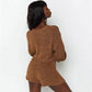 Casual Knitted Summer Women Suit Bubble Long Sleeve Suit with Shorts for Women O Neck Loose Sexy Sweater Two Piece Set