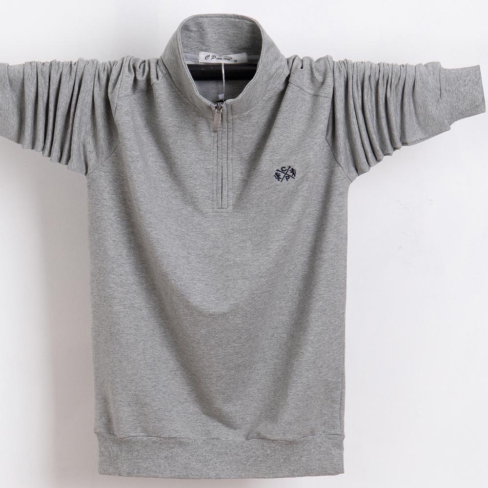 Spring and Autumn Men's Zipper Long Sleeve T-shirt Casual Pure Cotton Men's Top Stretch Large Size