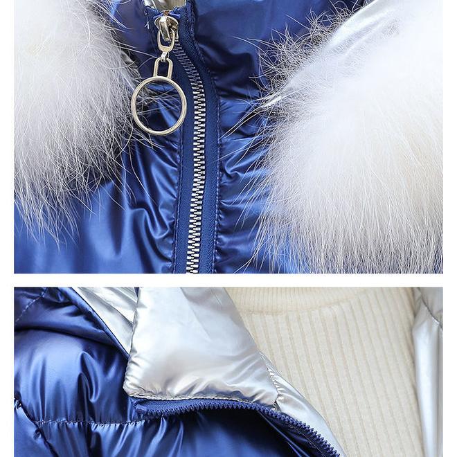 Women Thickened Bright Bread Down Parka Coat Loose Pink Silver Hooded