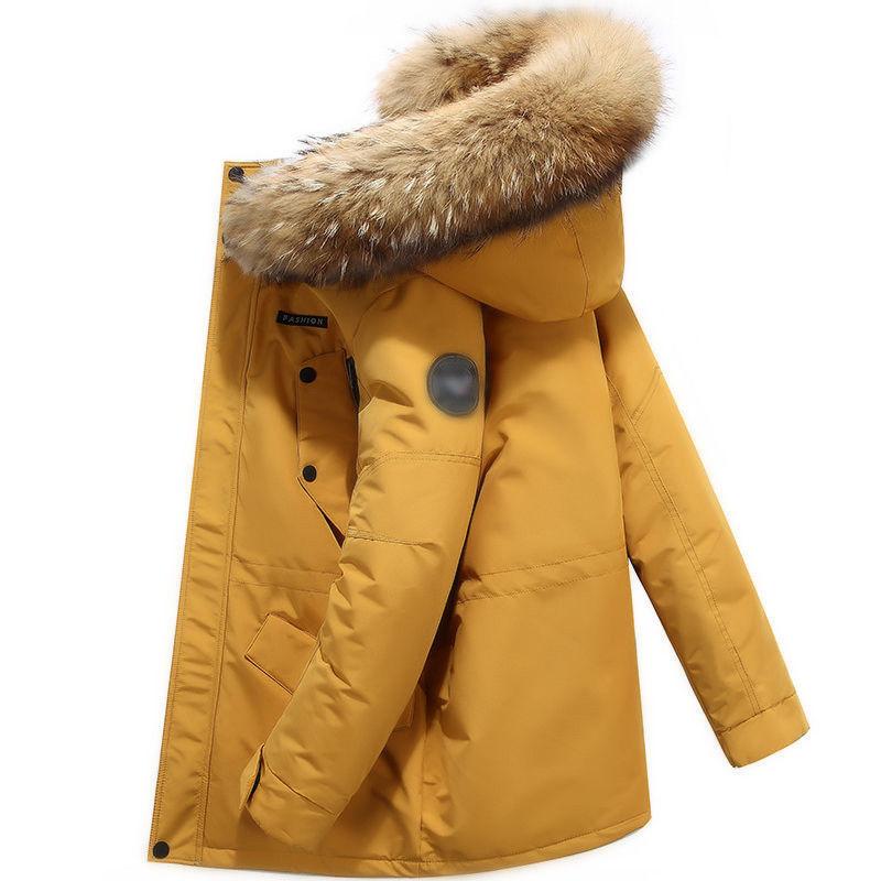 Winter Men's Down Jacket Mid-length Thick Plush Collar Down Jacket Casual Warm Jacket