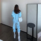 2PCS Women's Velvet Thickened Loose and Thin Sports Suit Two-piece Casual Sweater Solid Color Casual Sweater Suit Autumn Trousers Hooded Sweater