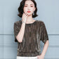 Women Summer Blouses Glitter Loose Short Sleeve Shirt Tops Large Size Elegant Shiny Sequin Tunic Ladies Blouse