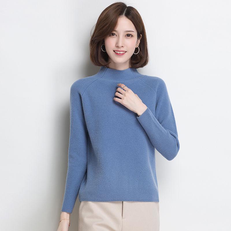 Pofulove Autumn Winter Half-high Collar Thick Short Sweaters Women's Hedging Long-sleeved Shirt