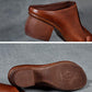 Soft Leather Retro Thick Heel Outer Wear Slippers Fish Mouth Shoes Middle Heel Soft Leather Mother Shoes Comfortable Breathable Sandals