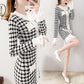 Vintage  Knitted Dress Female Autumn Winter Slim Houndstooth Sweater Dress Lace Stitching Pullover Sweater Dress