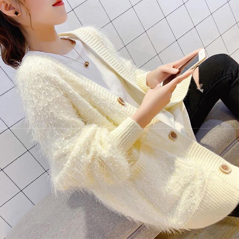 Sweet Mid-length Non-shedding Sweater Thicken Fashion Jacket Tassel Knit Cardigan Fairy Trend
